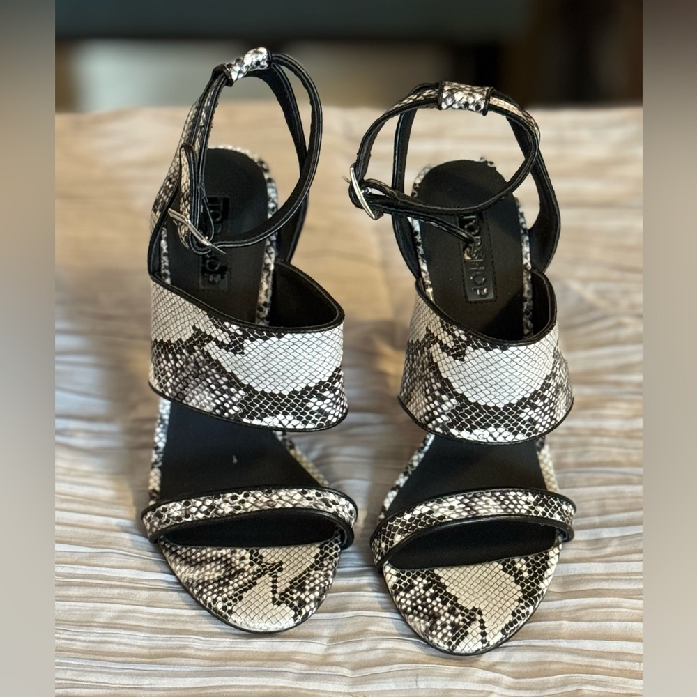 Topshop snake print heels, size 5